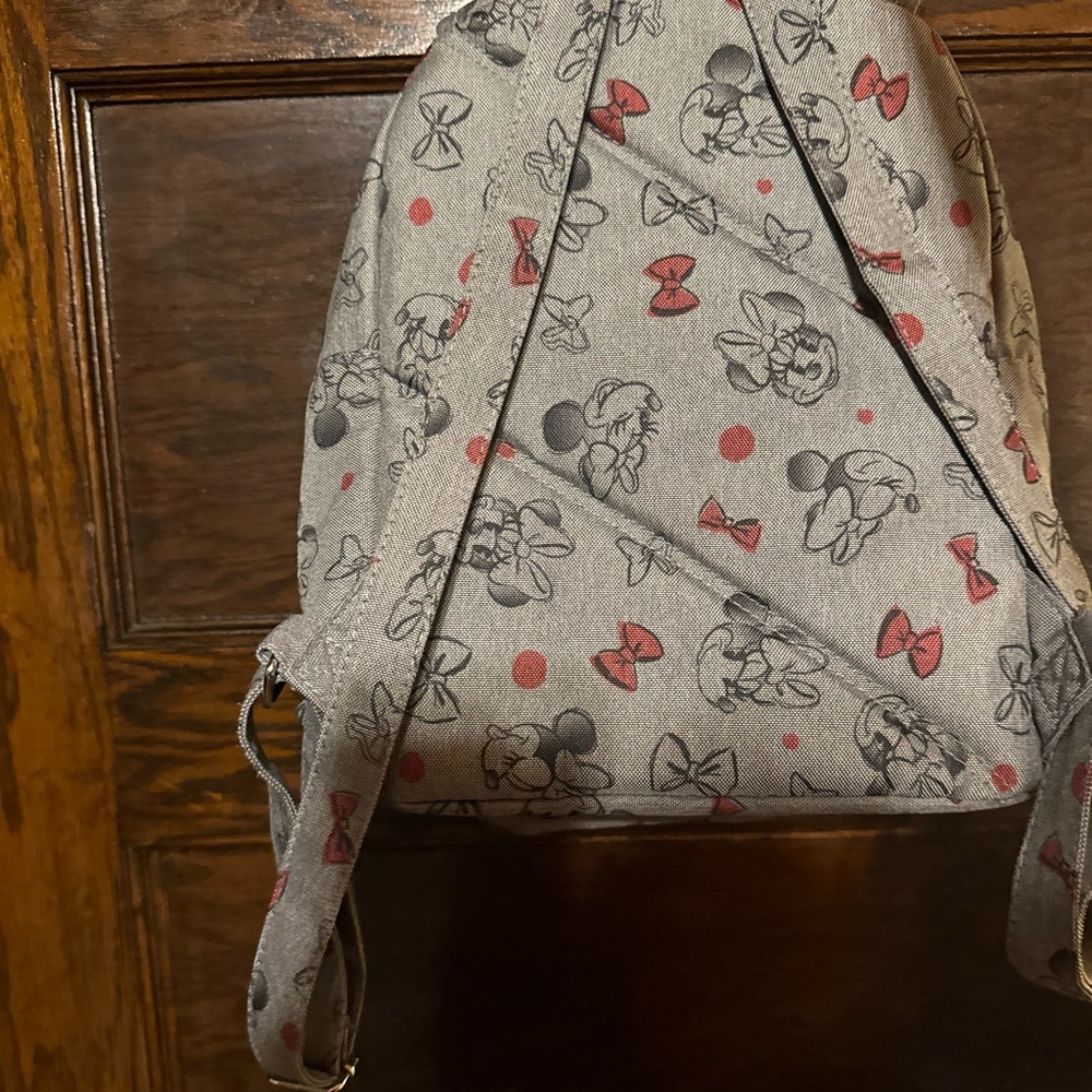 Disney Minnie Mouse Print Backpack 14"x12" Grey With Red And Black Bows. - Picture 4 of 14